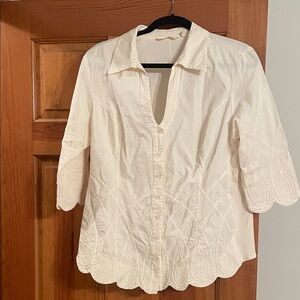 Soft Surroundings Cream Blouse with Embroidered Details